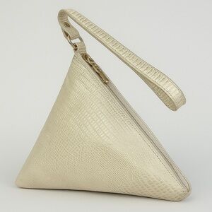 Kemesty Metallic Textured Leather Triangle Wristlet / Handheld Pouch made in USA